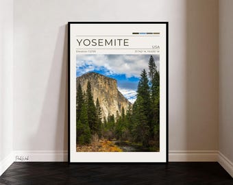 El Capitan Yosemite Poster, Yosemite National Park Wall Art, California Mountain Landscape Print, Vintage Travel Poster, Nature Wall Decor