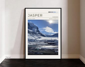 Athabasca Glacier Jasper Poster, Columbia Icefield Wall Art, Alberta Canada Mountain Ice Landscape Print, Vintage Travel Poster