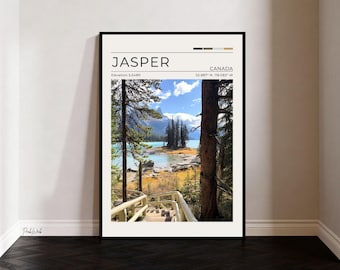 Spirit Island Jasper National Park Poster, Maligne Lake Alberta Canada Wall Art, Canadian Rockies Travel Print, Mountain Landscape Decor