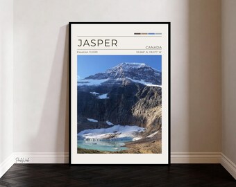 Mount Edith Cavell Jasper Poster, Jasper National Park Wall Art, Alberta Canada Mountain Landscape Print, Vintage Travel Poster