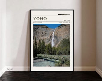 Takakkaw Falls Yoho Poster, Yoho National Park Wall Art, British Columbia Canada Waterfall Print, Vintage Travel Poster