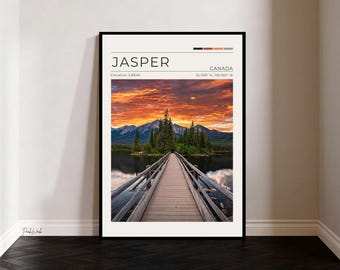 Pyramid Lake Jasper Poster, Jasper National Park Wall Art, Alberta Canada Mountain Lake Print, Vintage Travel Poster
