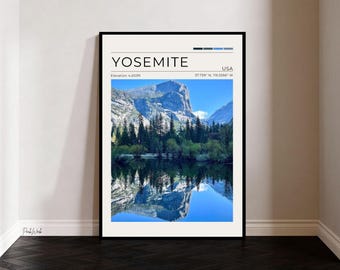 Mirror Lake Yosemite Poster, Yosemite National Park Wall Art, California Reflection Landscape Print, Vintage Travel Poster