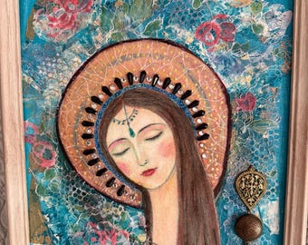 Mixed Media Art Goddess Woman 11x14