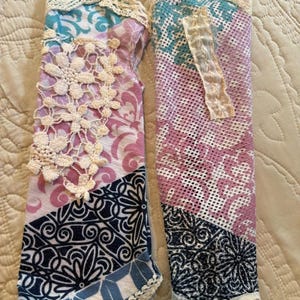 Upcycled Mixed Print Patchwork Long Fingerless Gloves Handmade OS