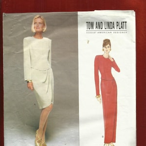 Vogue 1708 Tom & Linda Platt Princess Seam Bodice Dress with Shaped Drop Waist and Draped Straight Skirt Sizes 6-8-10