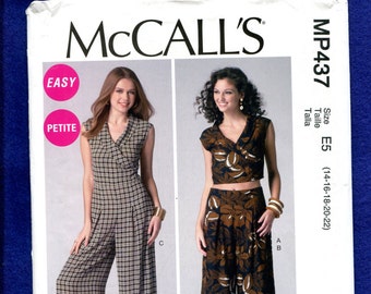 McCalls 437 Modern Jumpsuit & Crop Top with Surplice Bodice and Gauchos Size 14  16  18  20 22 UNCUT