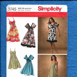 Simplicity 3745 Country Chic Empire Waist Dresses with Deep V Necklines Size 6 to 14 UNCUT