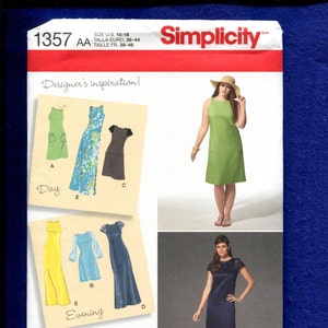 Simplicity 1357 Vestido largo de noche y día con axilas cortadas Talla 10 a 18 UNCUT