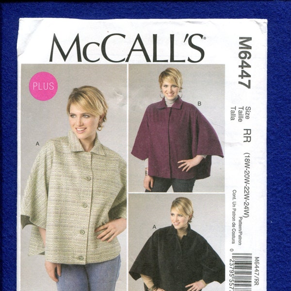 McCall's 6447 Uptown Chic Street Length Capes Size 18W..20W..22W..24W Uncut