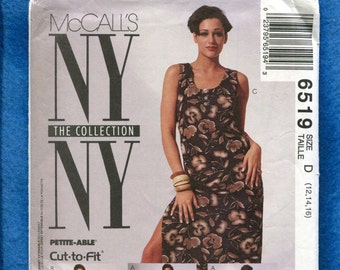 McCall's 6519 NYNY Downtown Chic Tee Shirt Dress with High Side Slits Size 12..14..16 UNCUT