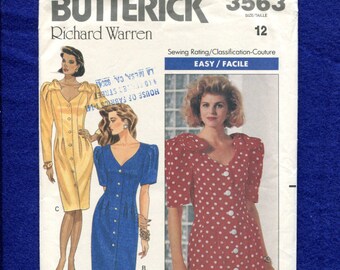 1980's Butterick 3563 Richard Warren Retro Fitted Shirtdress Pattern Size 12 UNCUT