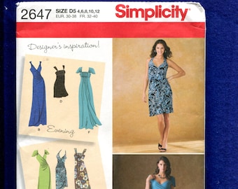 Simplicity 2647 Plunging Neckline Evening & Cocktail Dresses Size 4 to 12 UNCUT