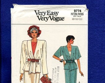 1980's Vogue 9774 Strong Shoulder Loose Fitting Jacket & Slim Skirt Size 8..10..12