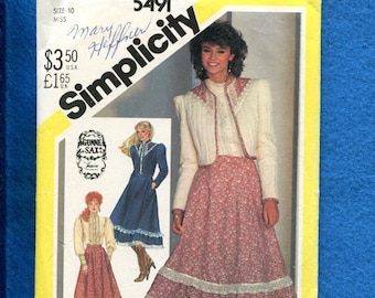 1980&#39;s Simplicity 5491 Gunne Sax Bolero Jacket Blouse & Skirt all Trimmed in Ruffled Lace  Size 10