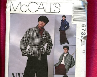 McCalls 6733 Modern Wrap Front Bomber Jacket & Ultra Wide Leg Pants Size 10 UNCUT