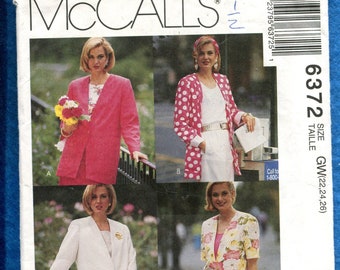 McCall's 6372 Summer Time Jackets Pattern Size 22W..24W..26W UNCUT