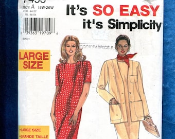 Simplicity 7453 Strong Shoulder Dress & Cardigan Style Jacket Pattern Size 18W to 26W UNCUT