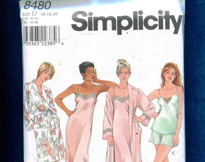 Simplicity 8480 Slinky Lace Trimmed Nightgown & Kimono Robe Size 16..18 ...