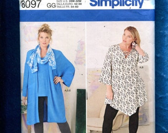 Simplicity 8097 Boho Chic Tunics Leggings & Coat Pattern Size 26W to 32W UNCUT