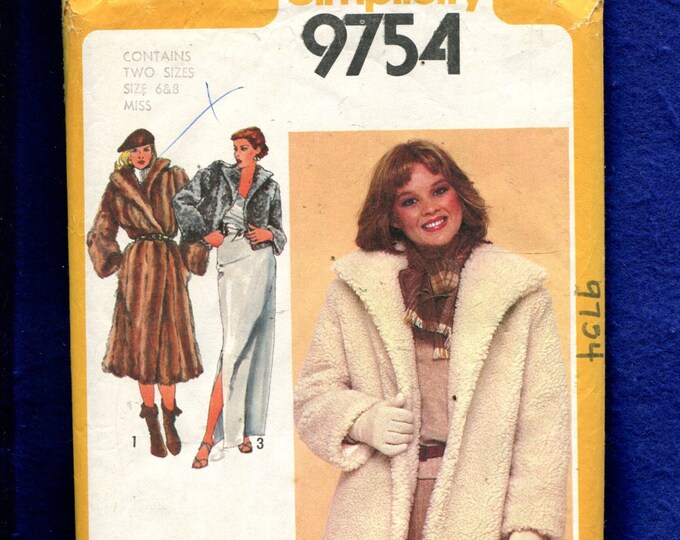 Simplicity Pattern 9754 1980's Simplicity 9754 Wing Collar Coat and Jacket Fabulous in Faux Fur ...