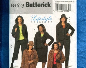 Butterick 4623 Uptown Chic Coat Jacket Hat Slim Skirt & Pants Pattern Size 26W to 32W UNCUT