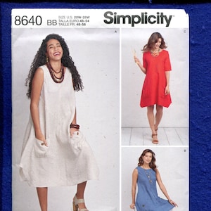 Simplicity 8640 Modernized Factory Worker Dresses Pattern Size 20W TO 28W UNCUT
