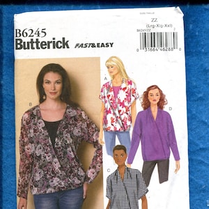 Butterick 6245 Loose Fitting Surplice Tops con scollo rialzato Modello Taglia L.. XL.. XXL UNCUT