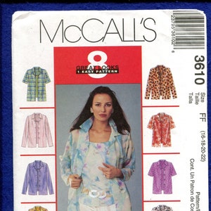 McCall&#39;s 3610 Easy Fitting Blouses & Matching Tank Tops Pattern Size 16 to 22 UNCUT