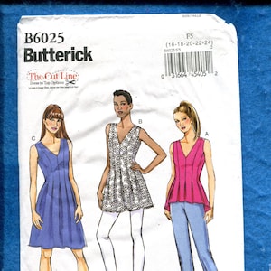 Butterick 6025 V Neck Dress or Tops with Pleating Details Pattern Size 16 to 24 UNCUT