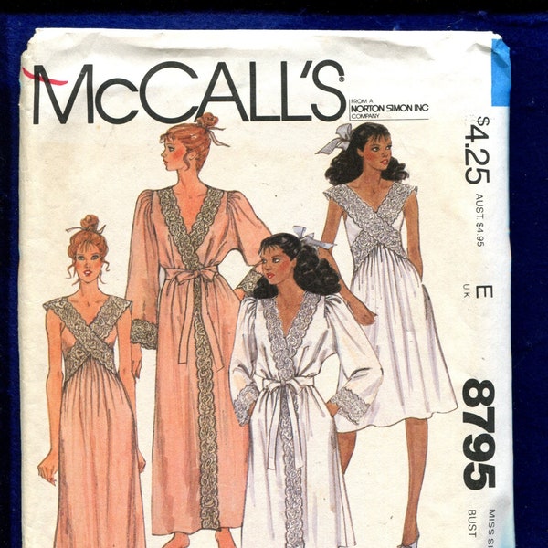 1980's McCall's 8795 Designer Bill Tice Nightgown & Robe Pattern Size 10 UNCUT