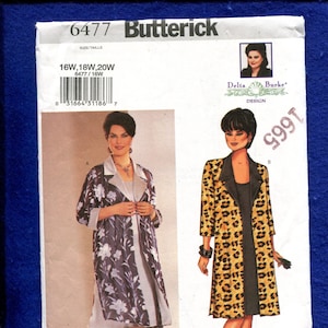 Butterick 6477 Delta Burke Evening Coat & Shift Style Dress Pattern Size 16W..18W..20W UNCUT
