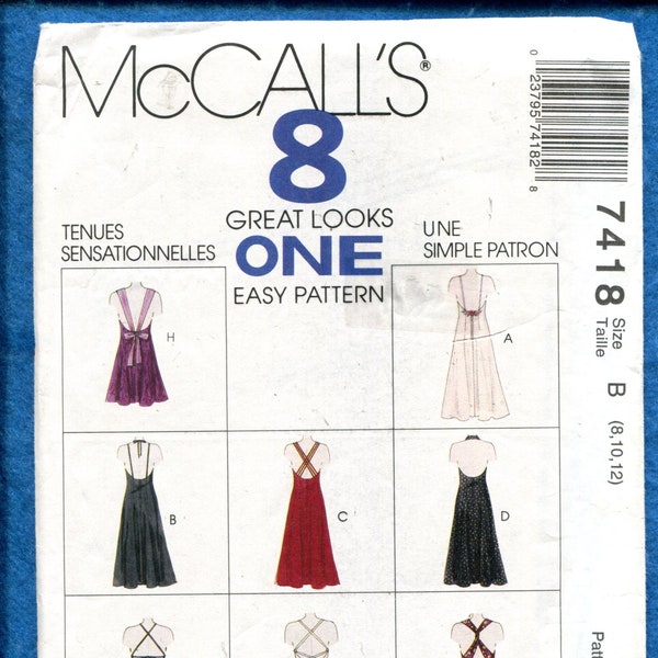 McCall's 7418 Cocktail Dresses with Exposed Back Pattern Size 8..10..12 UNCUT