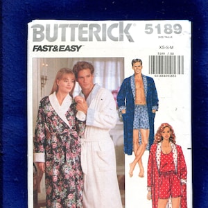 Butterick 5189 Shawl Collar Robe for Men or Women Pattern Size XS..S..M UNCUT