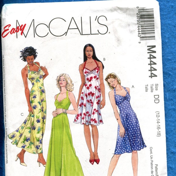 McCall's 4444 Designer Laura Ashley Halter Neck Sun Dresses Pattern Size 12 to 18 UNCUT