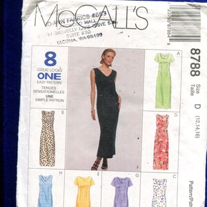 McCalls 8788 Very Slimming Dress with Neckline Choice Short Sleeves or Sleeveless Size 12..14..18 UNCUT