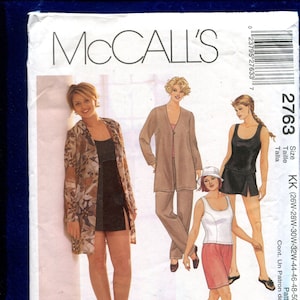 McCalls 2763 Two Piece Swimsuit Tank Top Pants Shorts & Cardigan Jacket Sizes 26W to 32W UNCUT