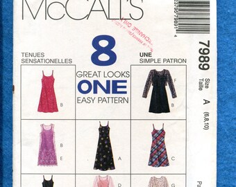 McCalls 7989 Bias Cut Slip Dress & Sheer Overlay Dress Pattern Size 6..8..10 UNCUT