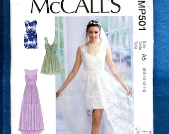 McCalls 501 Wedding Dress with Mini Skirt & Lace Train Size 6 to 14 UNCUT