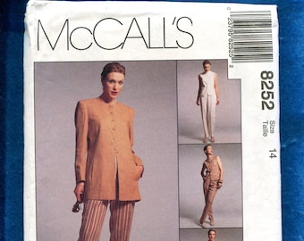 McCall's 8252 Designer Asian Inspired Jacket Relax Fit Pants & Vest Size 14 UNCUT