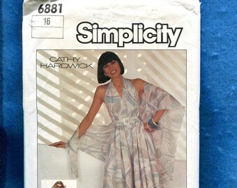 1980's Simplicity 6881 Designer Halter Neck Sun Dress & Romper Pattern Size 16 UNCUT