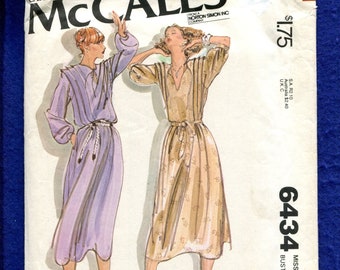 1980's McCall's 6434 Easy Fitting Dress with Pleated Bodice Size 14 UNCUT