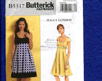 Butterick 5317 Maggy London Scoop Neck Dresses with Empire Waist & Fitted Midriff Size 16 to 22 UNCUT