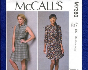 McCall's 7380 Designer Shirt Style Dress Pattern Size 14 to 22 UNCUT