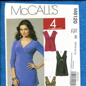McCalls 6120 Deep V Neck Empire Waist Tops Pattern Size 6 to 14 UNCUT