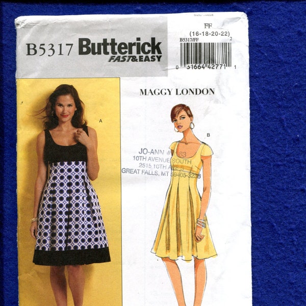 Butterick 5317 Maggy London Scoop Neck Dresses with Empire Waist & Fitted Midriff Size 16 to 22 UNCUT