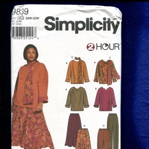 Simplicity 9839 Easy Fitting Tops Skirt & Pants Pattern Size 26W to 32W UNCUT