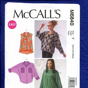 McCalls 6840 Easy Fitting Blouses with Dolman Sleeves Size XS..S..M UNCUT