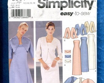Simplicity 5561 Evening or Tea Length Bridesmaid Dresses Strapless Princess Seams & Matching Jackets and Clutch Sizes 12 to 18 UNCUT