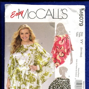 May include: A sewing pattern for a loose-fitting, long-sleeved top with a tie belt. The pattern includes three different styles: a green top with white floral print, a pink top with a floral print, and a brown top with a leopard print. The pattern is for sizes small to medium.